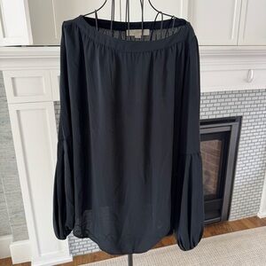 Women’s Loft Black Chiffon Blouse with boatneck and puff sleeves